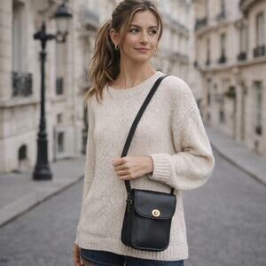 Coach VTG Sidepack Black Leather Crossbody 9978 Unisex Circa 1995-1997